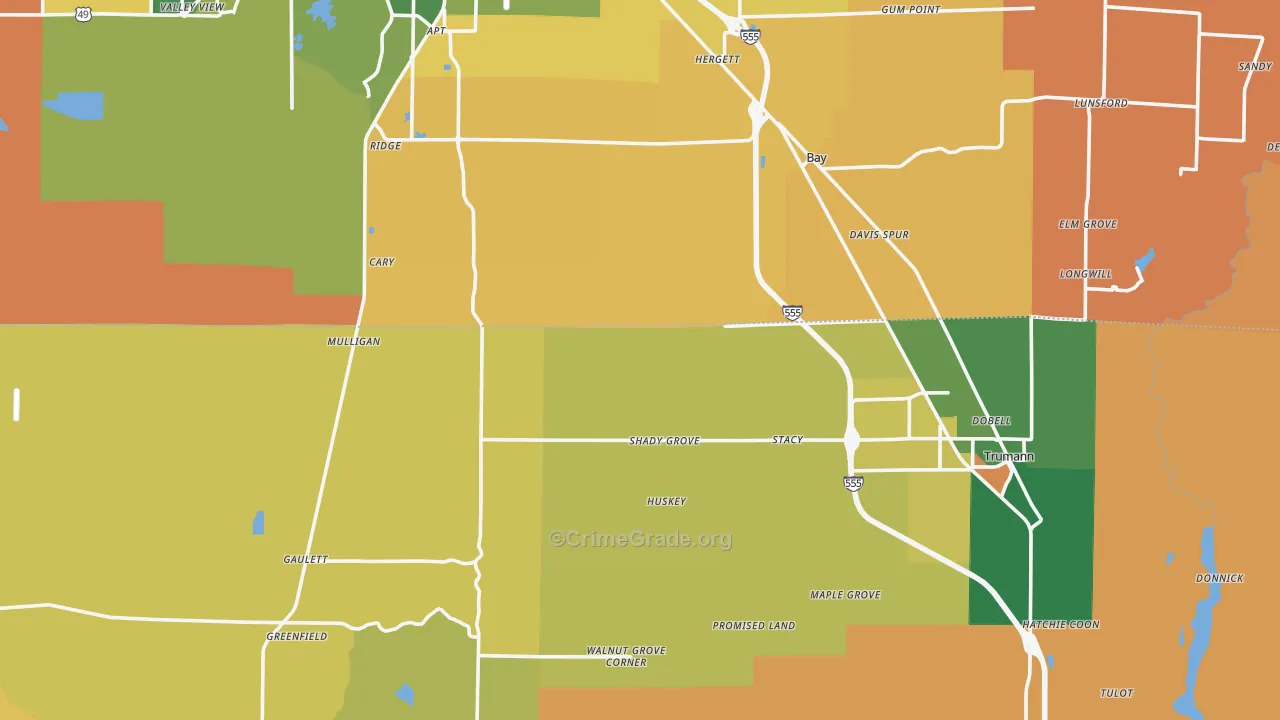 Shady Grove, AR Map of Robbery Rates