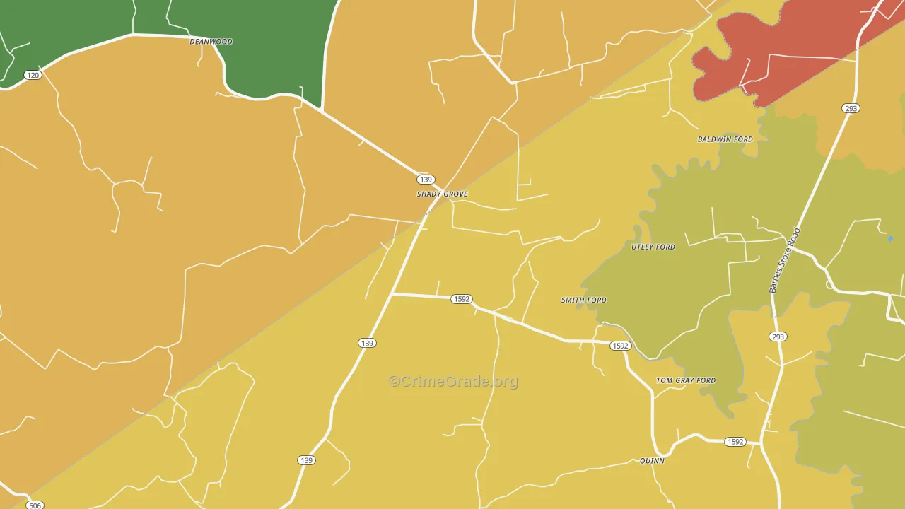 Shady Grove, KY Map of Robbery Rates