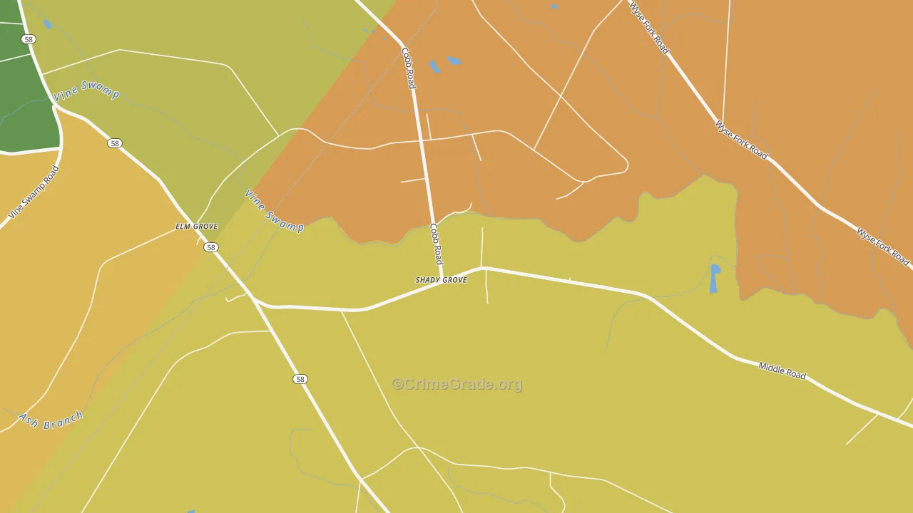 Shady Grove, NC Map of Robbery Rates
