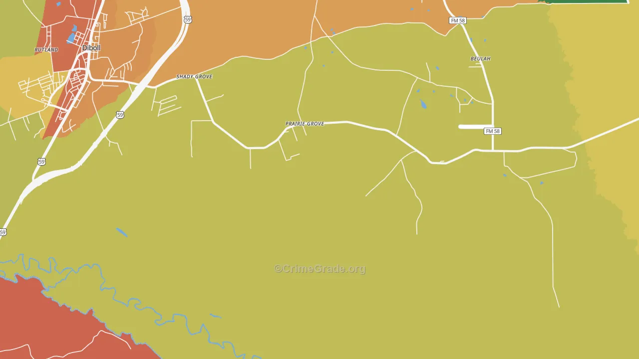 Shady Grove, TX Map of Robbery Rates