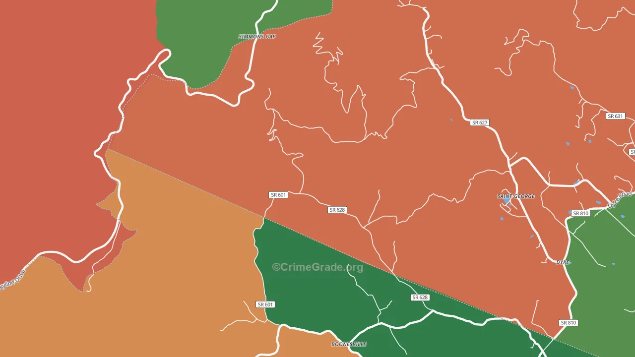 Shady Grove, VA Map of Robbery Rates