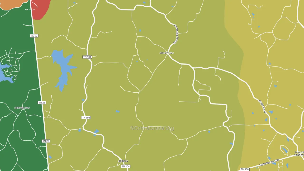 Shady Hill, TN Map of Robbery Rates