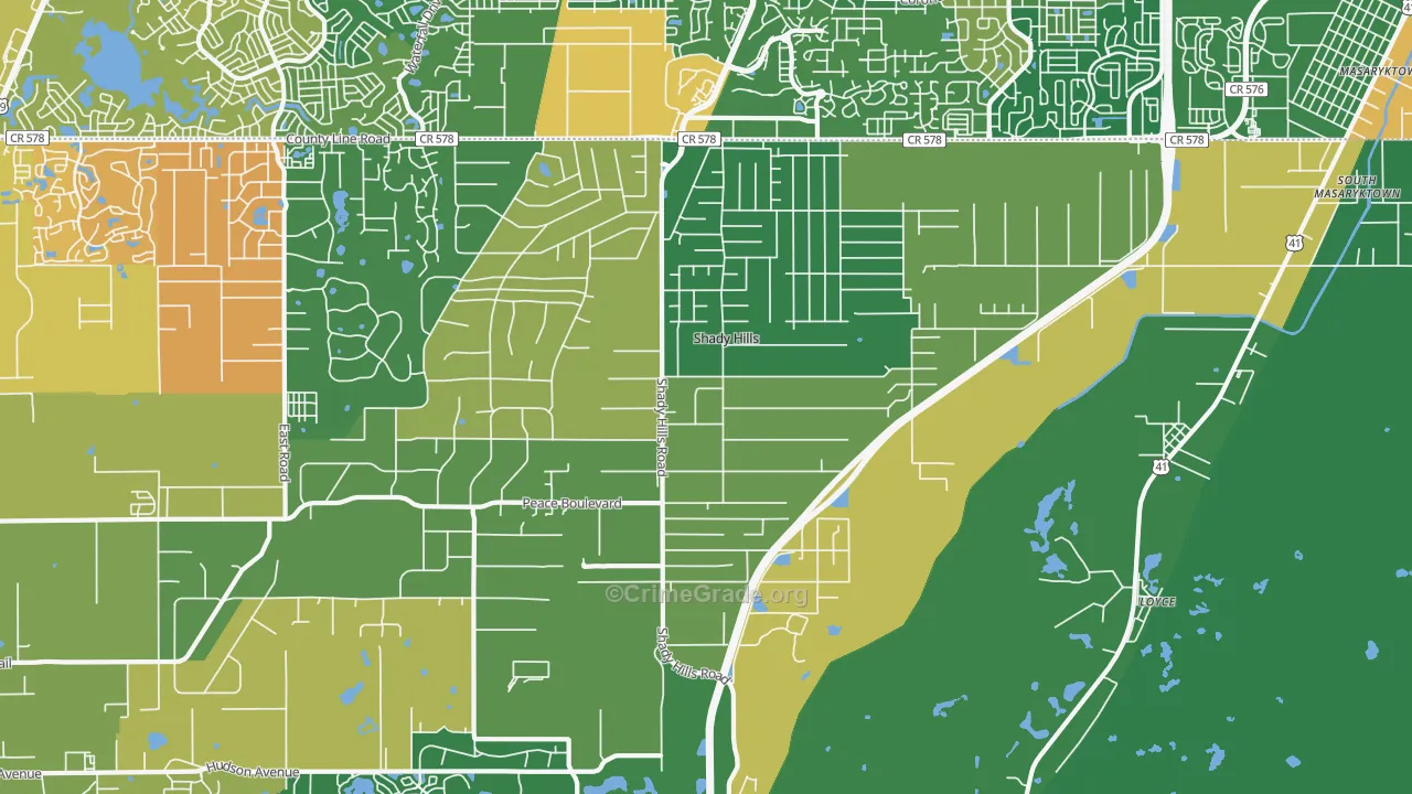 Shady Hills, FL Map of Robbery Rates