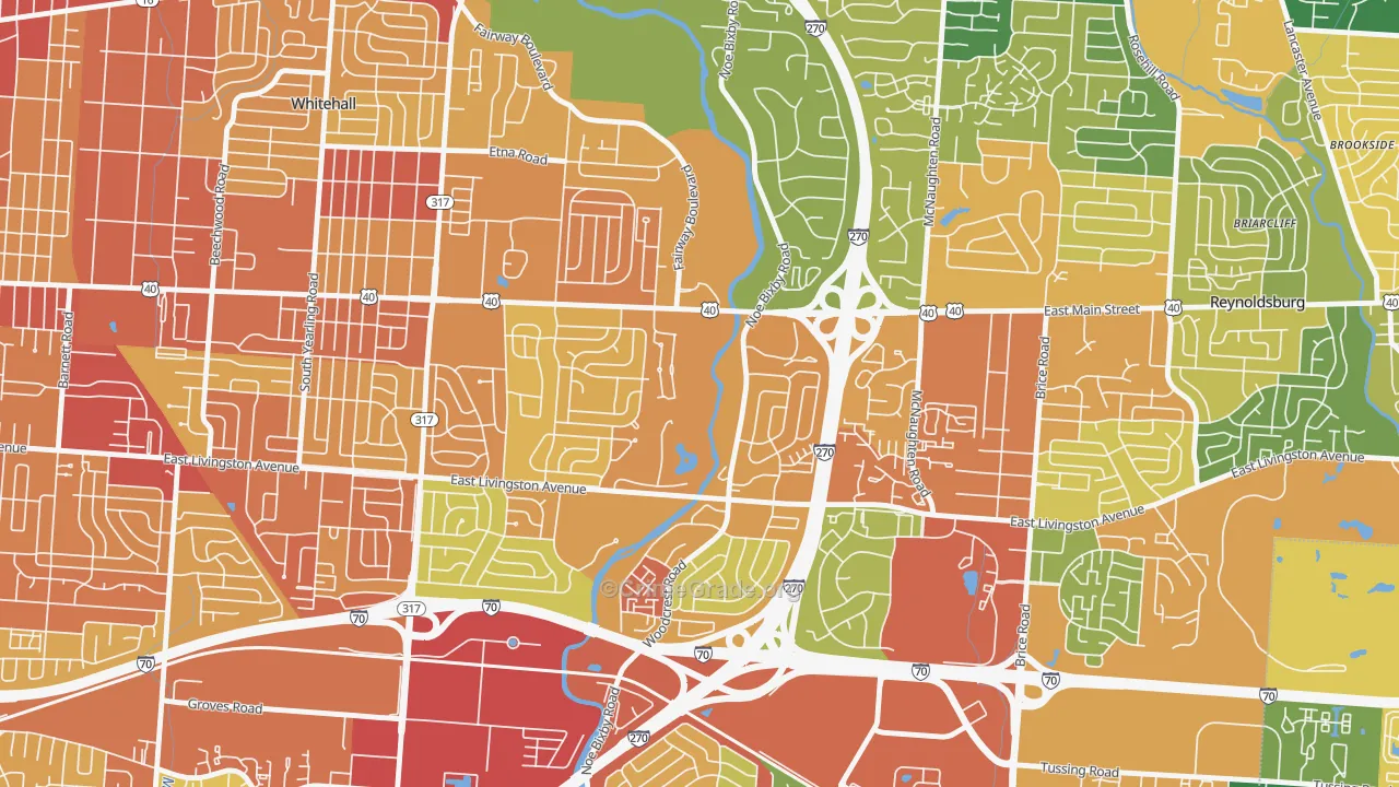Shady Lane, Columbus, OH Map of Robbery Rates