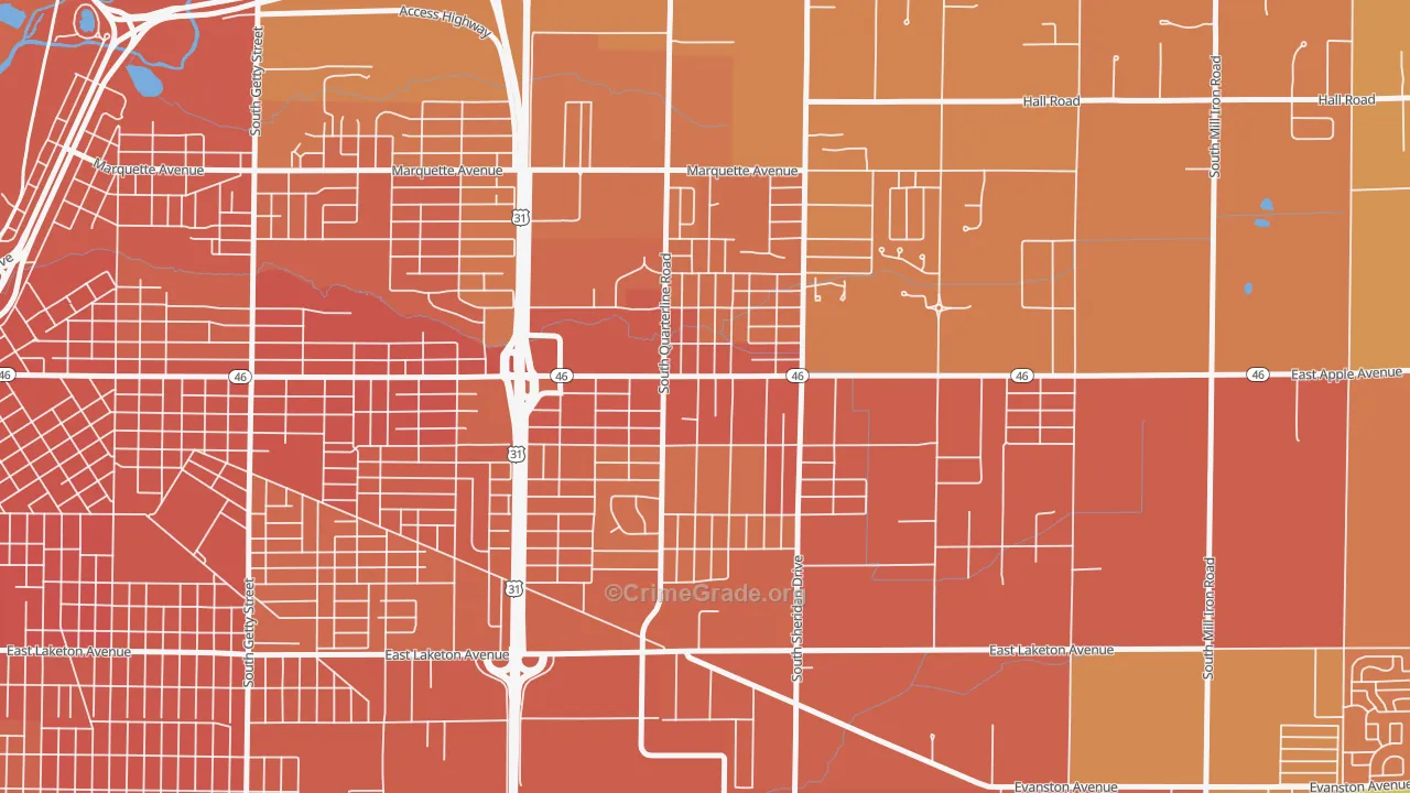 Shady Park Neighbourhood, Muskegon, MI Map of Robbery Rates