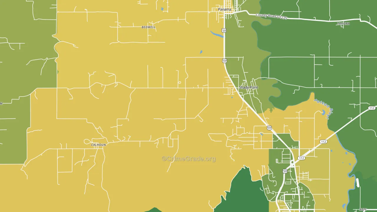 Shady Point, OK Map of Robbery Rates