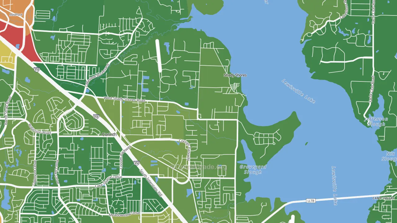 Shady Shores, TX Map of Robbery Rates