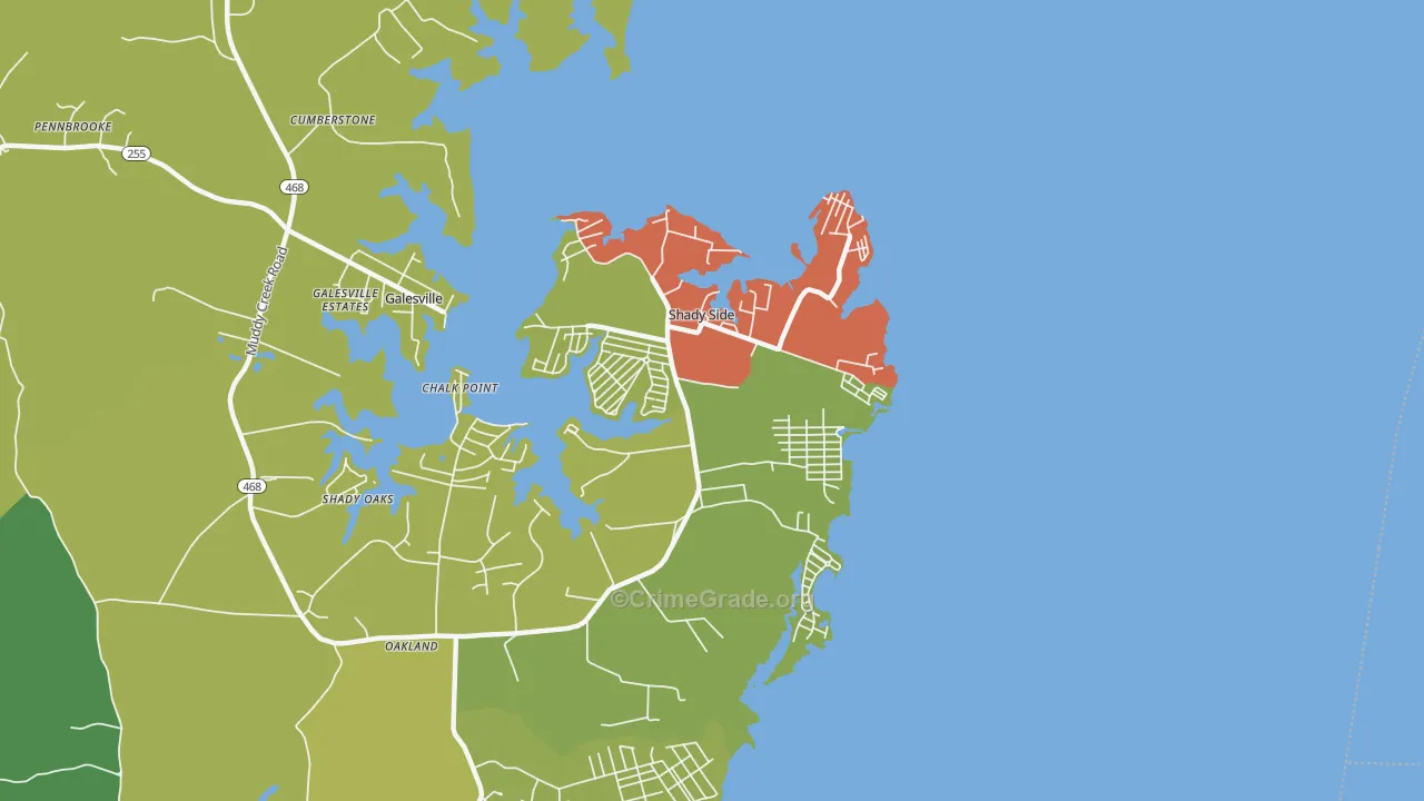 Shady Side, MD Map of Robbery Rates