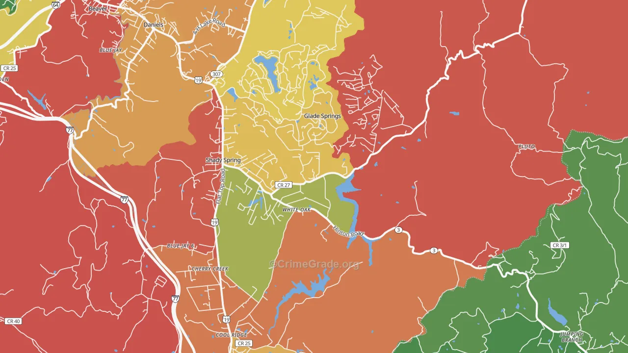 Shady Spring, WV Map of Robbery Rates