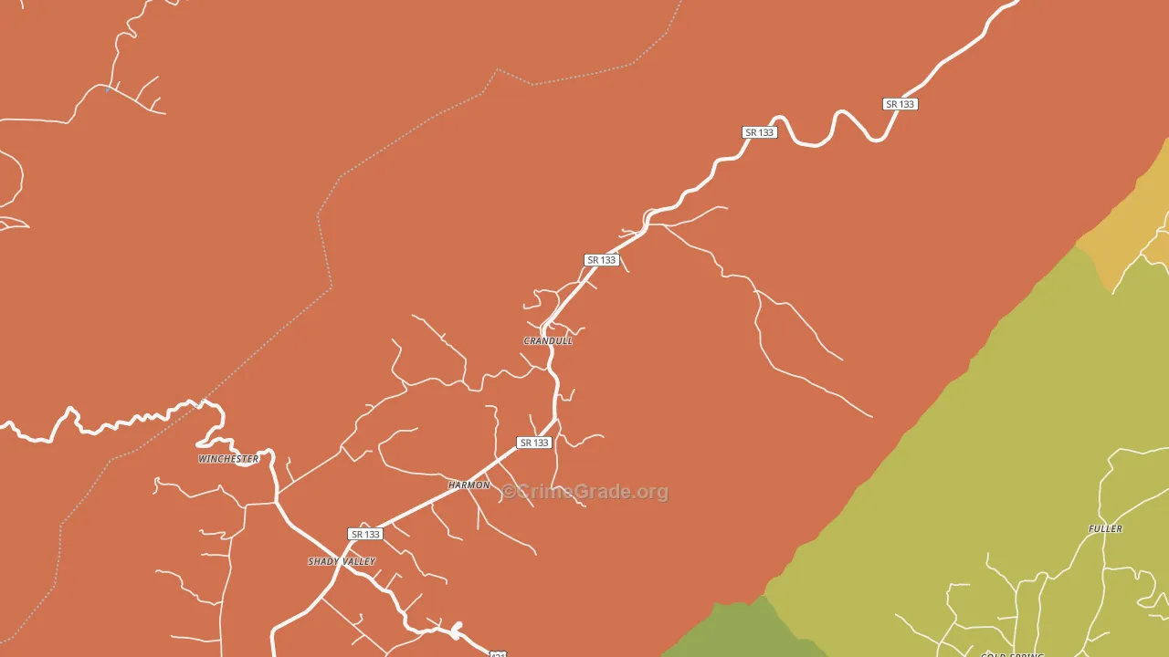Shady Valley, TN Map of Robbery Rates