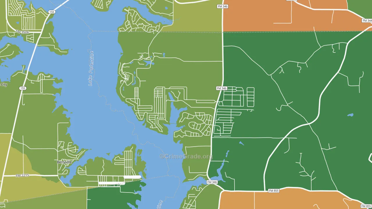 Shadybrook, TX Map of Robbery Rates