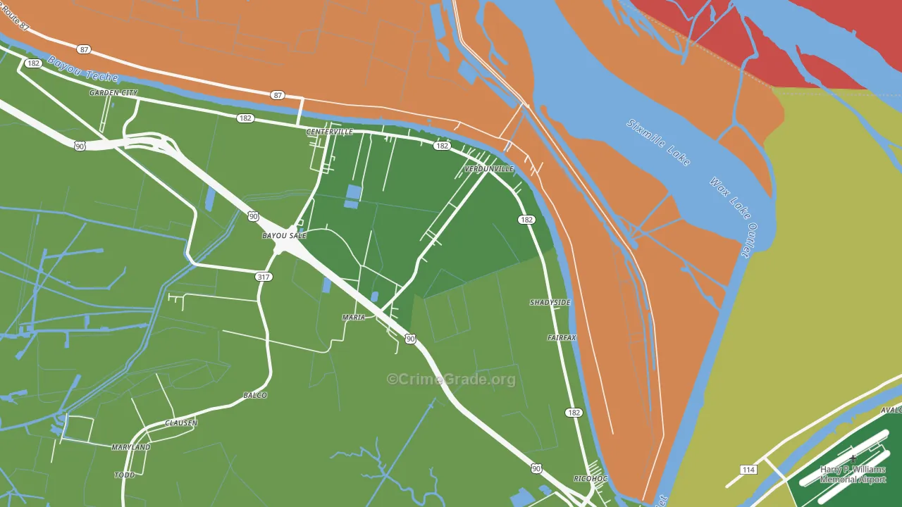 Shadyside, LA Map of Robbery Rates