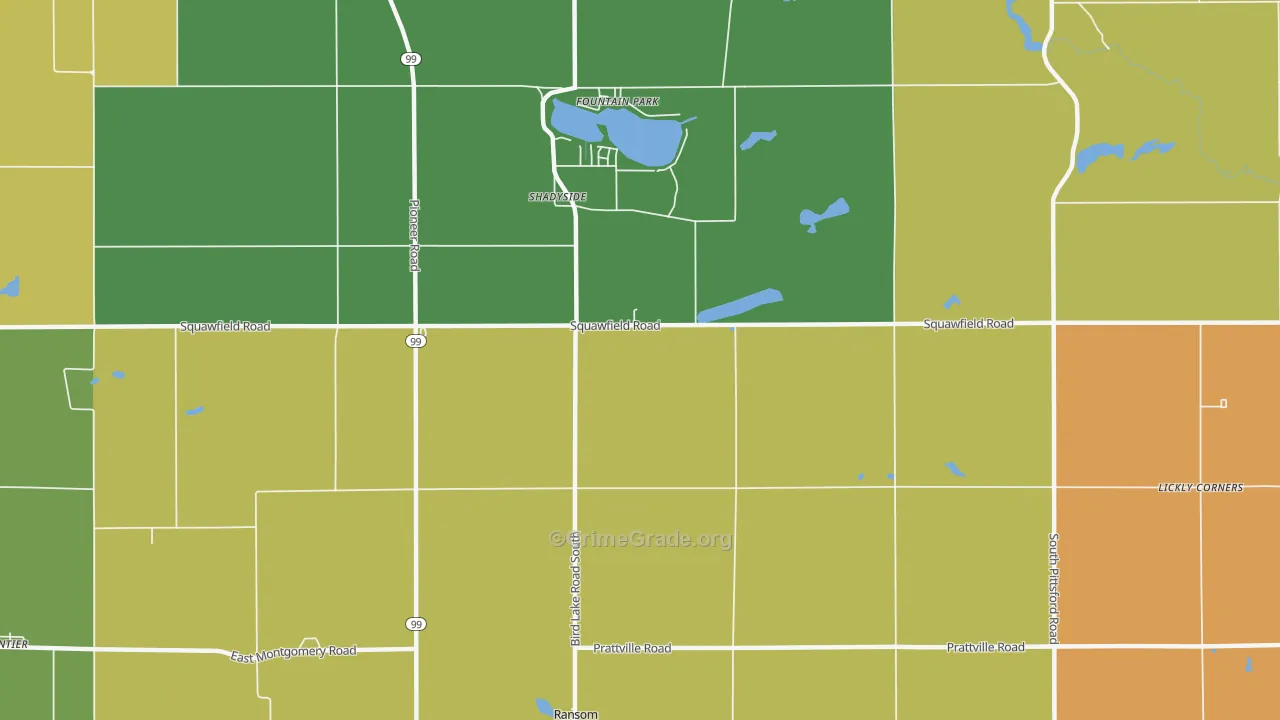Shadyside, MI Map of Robbery Rates