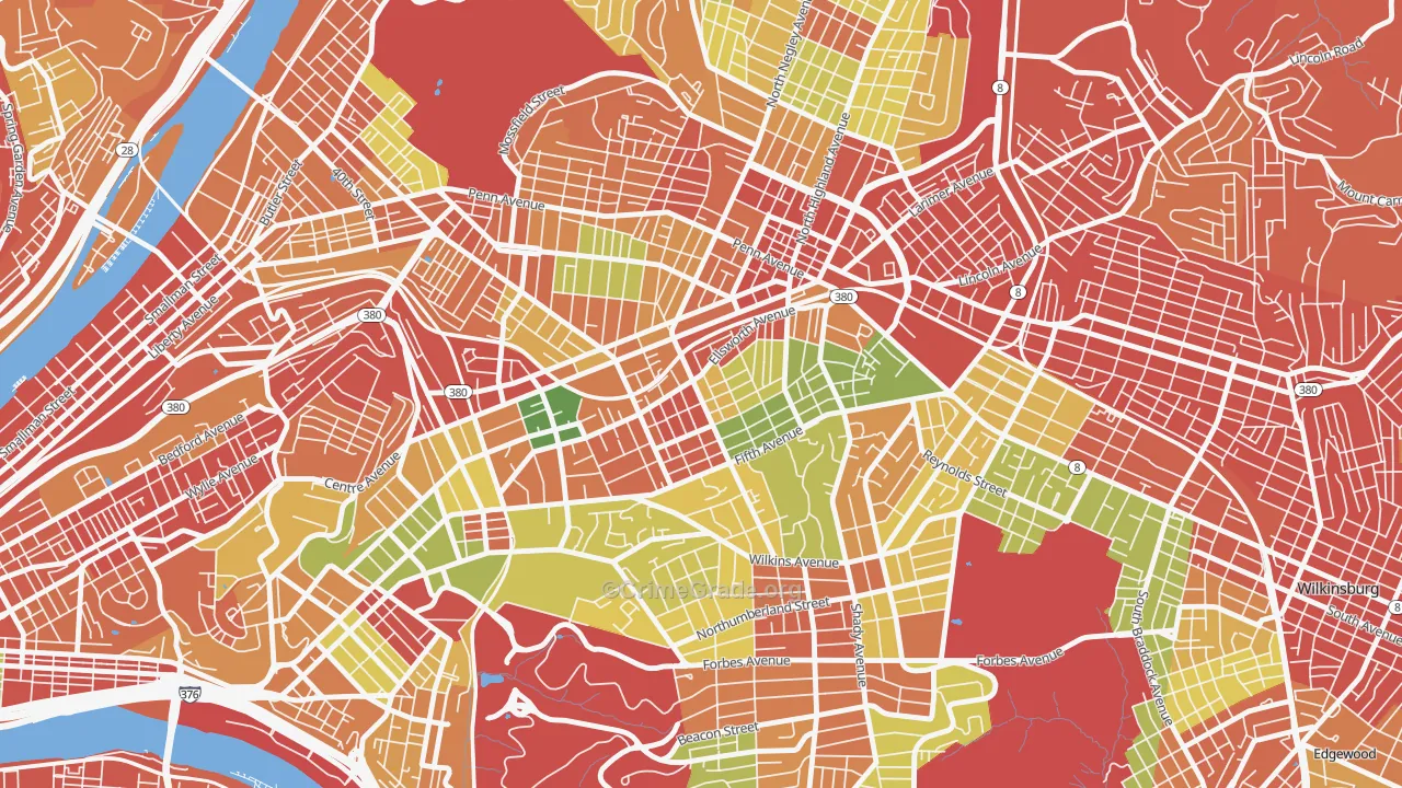 Shadyside, Pittsburgh, PA Map of Robbery Rates