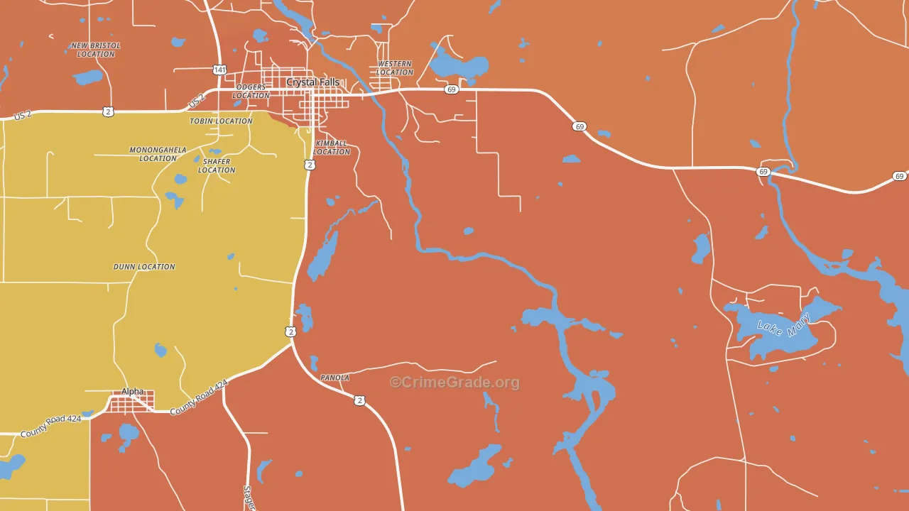 Shafer Location, MI Map of Robbery Rates