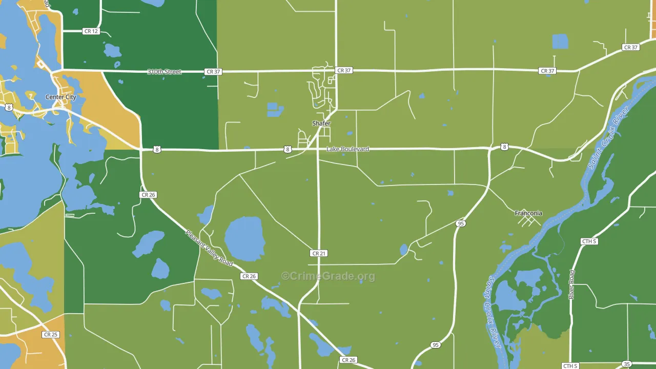 Shafer, MN Map of Robbery Rates