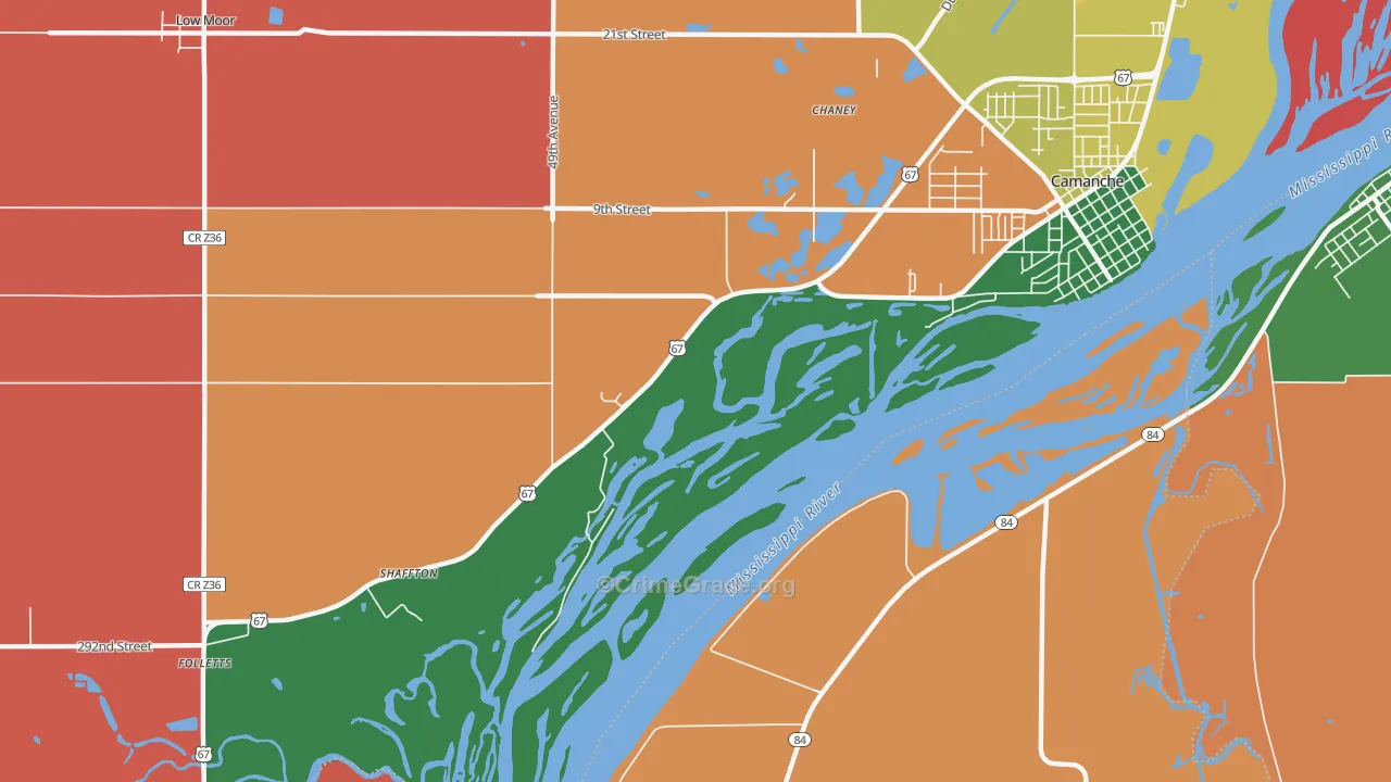 Shaffton, IA Map of Robbery Rates