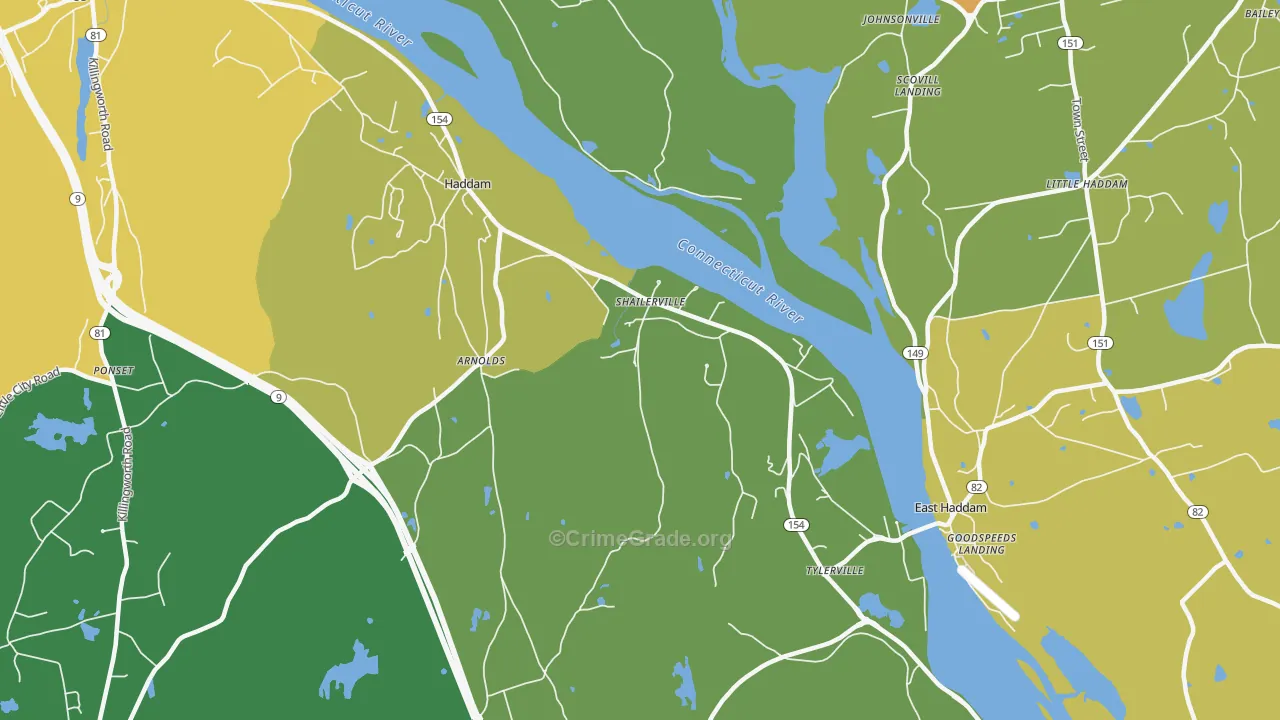 Shailerville, CT Map of Robbery Rates