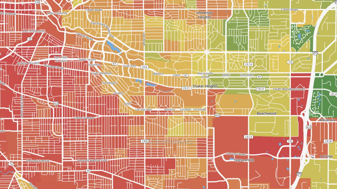 Shaker Heights, OH Map of Robbery Rates