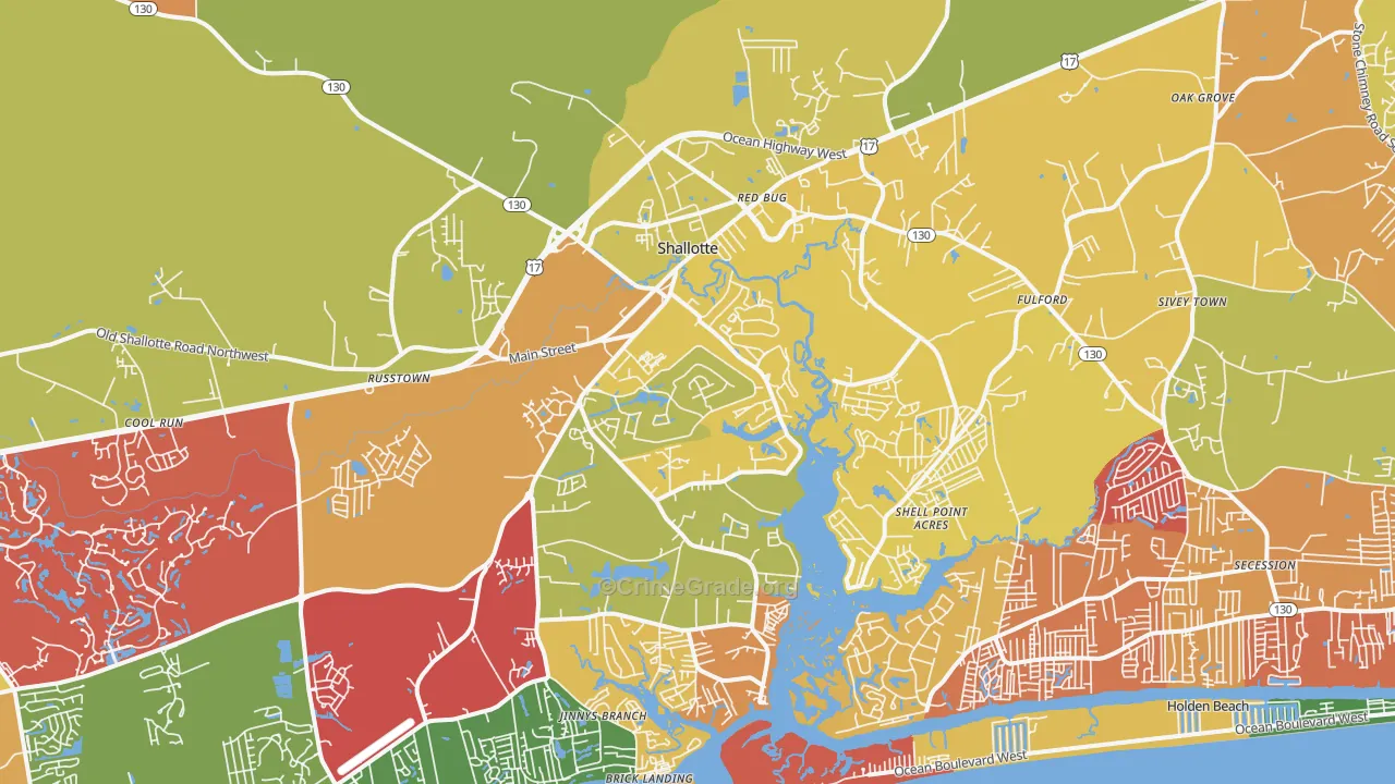 Shallotte, NC Map of Robbery Rates
