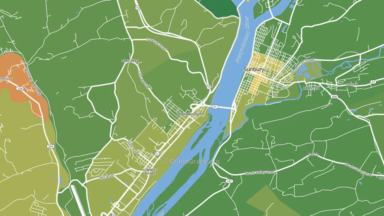 Shamokin Dam, PA Map of Robbery Rates