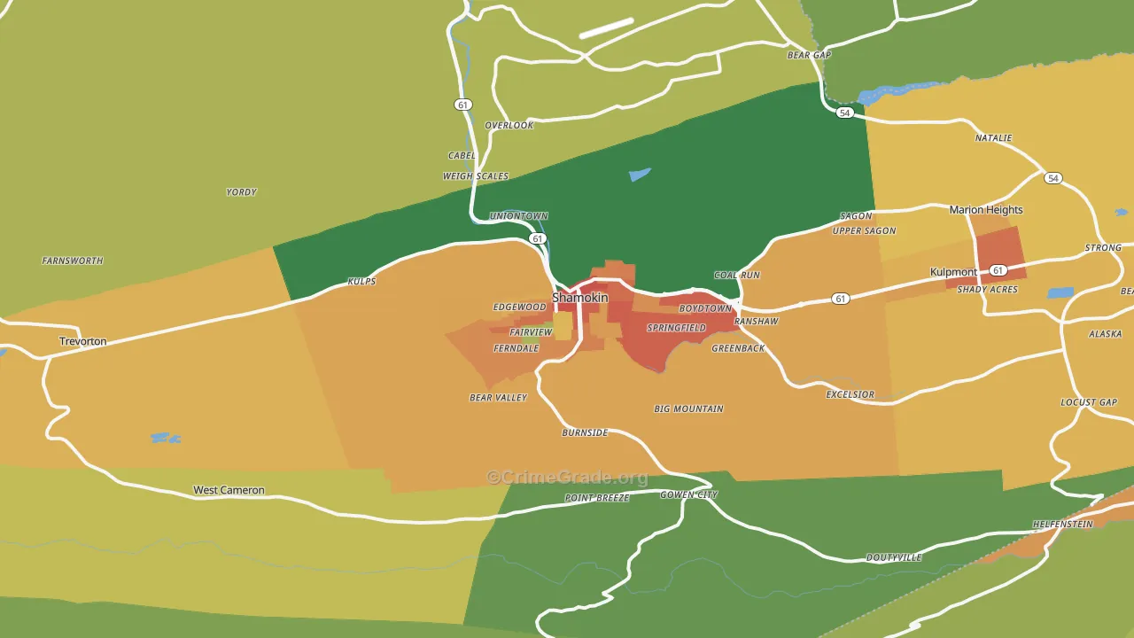 Shamokin, PA Map of Robbery Rates