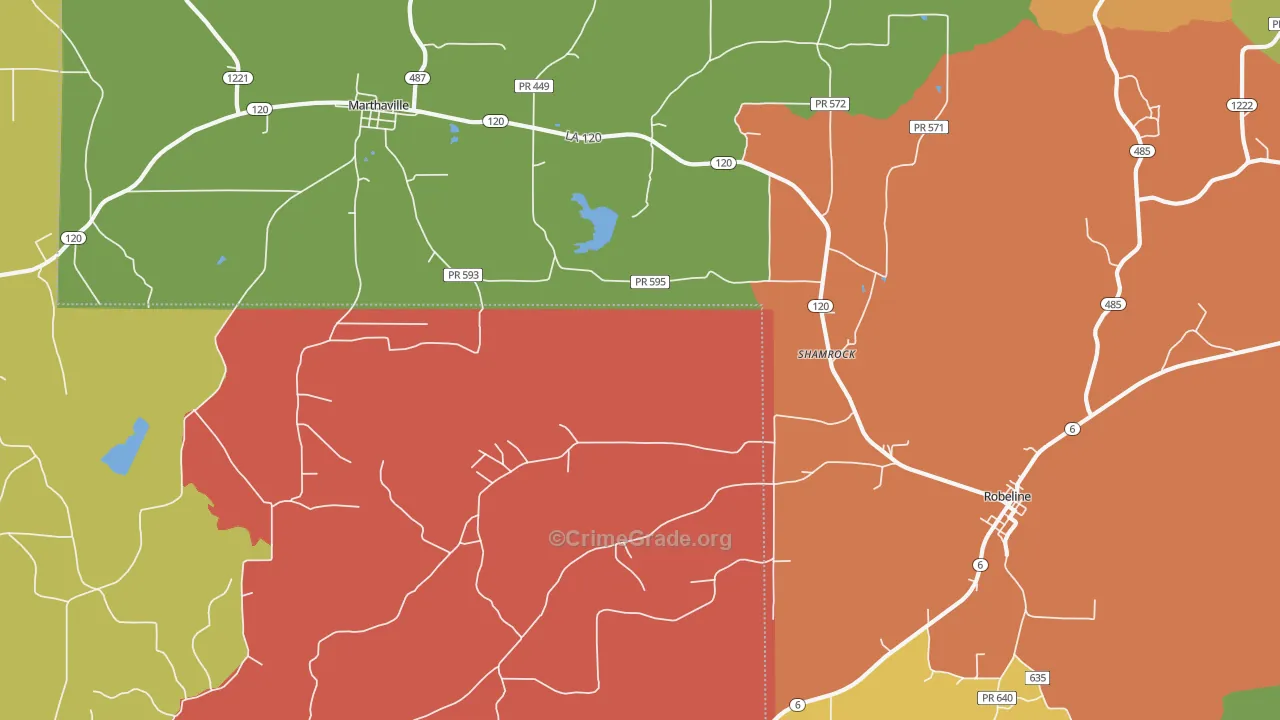 Shamrock, LA Map of Robbery Rates