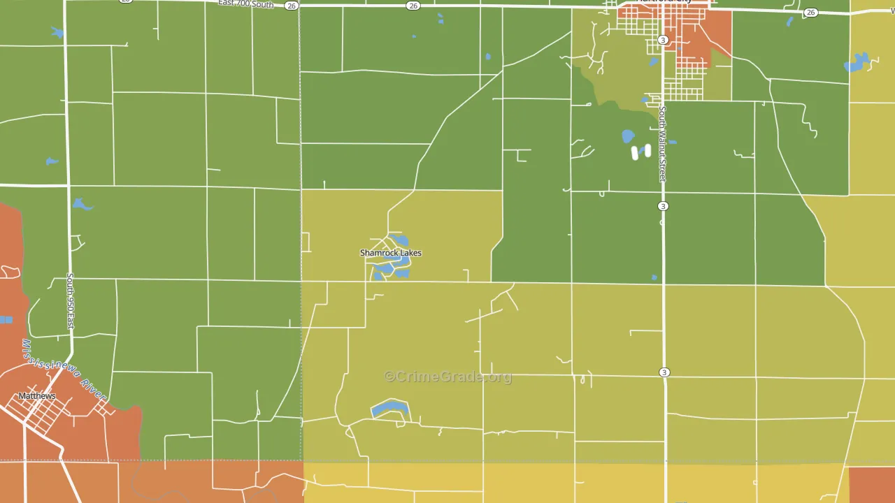 Shamrock Lakes, IN Map of Robbery Rates