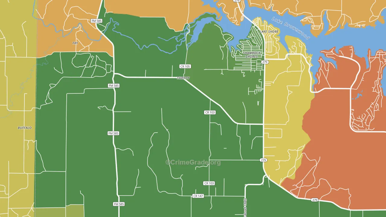 Shamrock Shores, TX Map of Robbery Rates