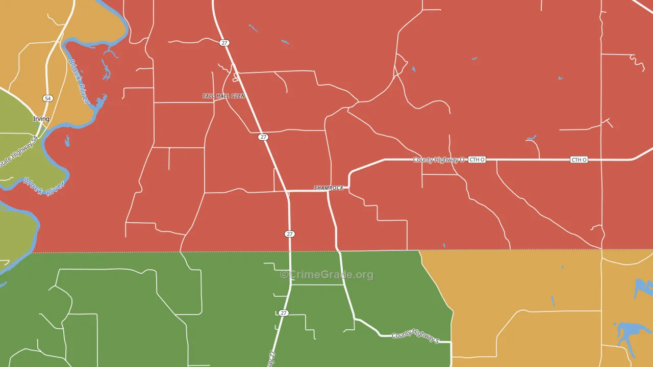 Shamrock, WI Map of Robbery Rates