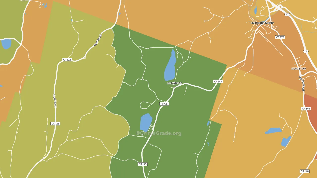 Shandelee, NY Map of Robbery Rates