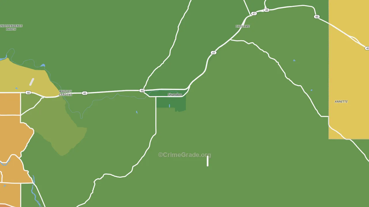 Shandon, CA Map of Robbery Rates