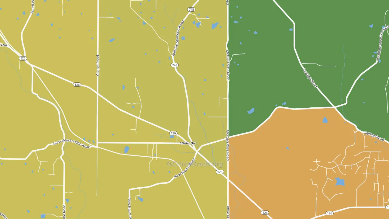 Shandon, OH Map of Robbery Rates
