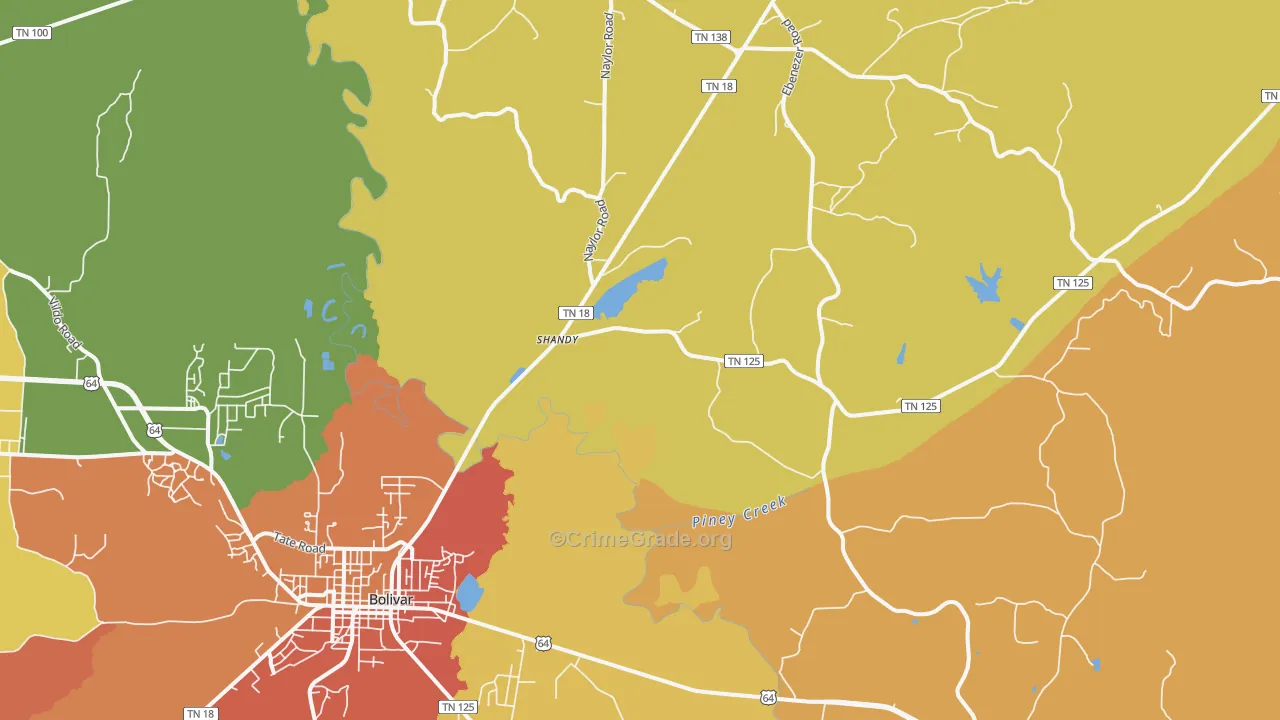 Shandy, TN Map of Robbery Rates