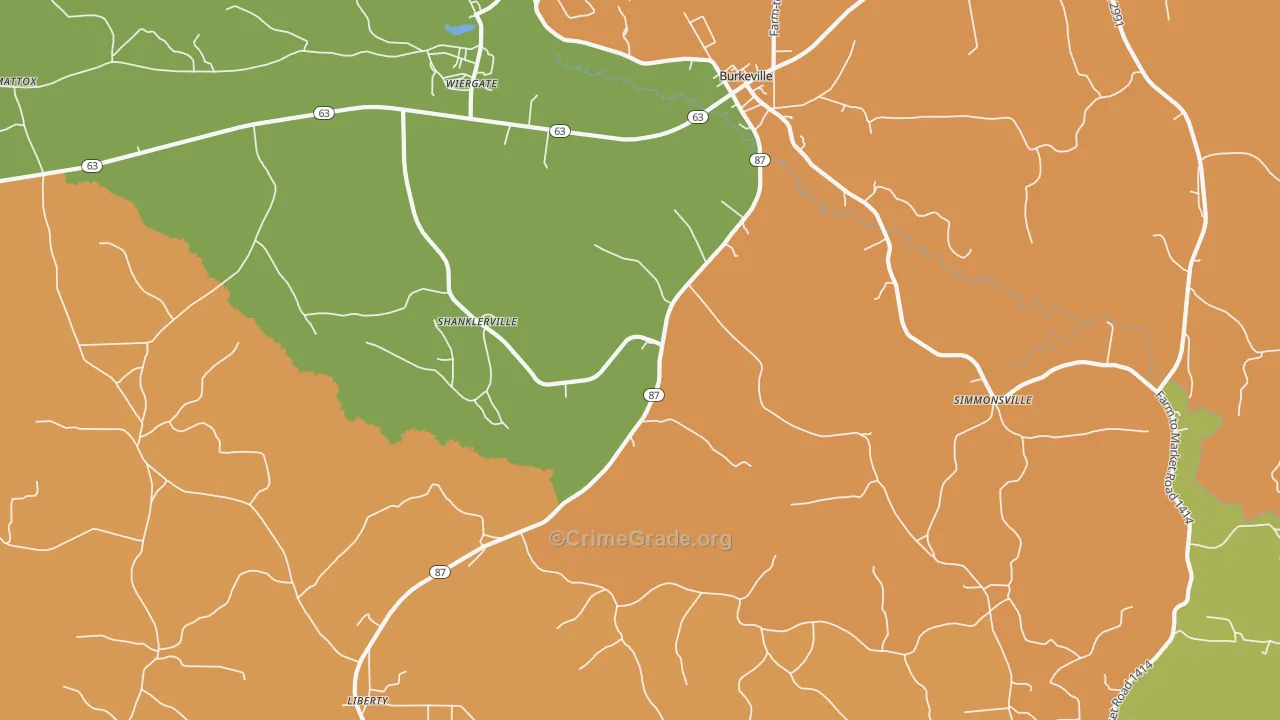 Shanklerville, TX Map of Robbery Rates