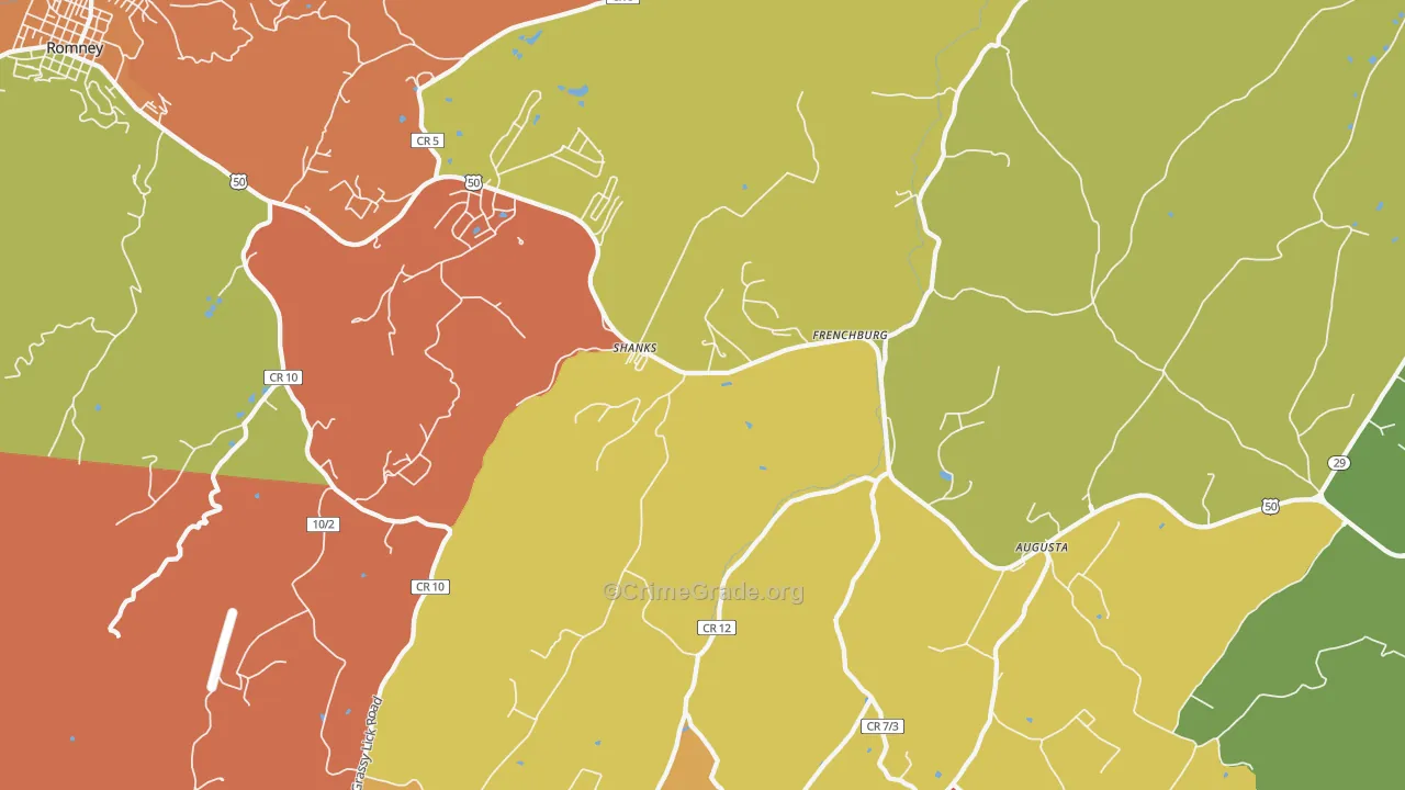 Shanks, WV Map of Robbery Rates