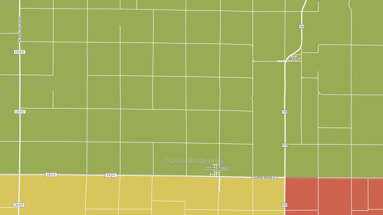 Shannon City, IA Map of Robbery Rates