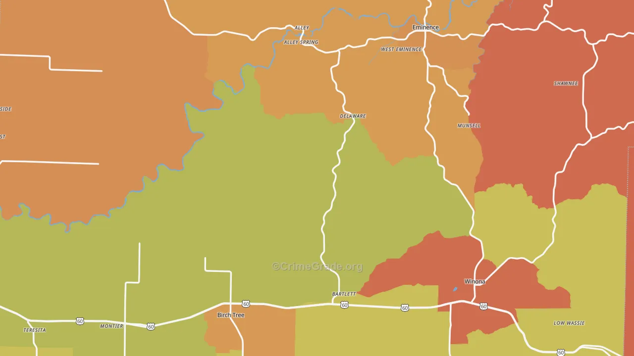 Shannon County, MO Map of Robbery Rates