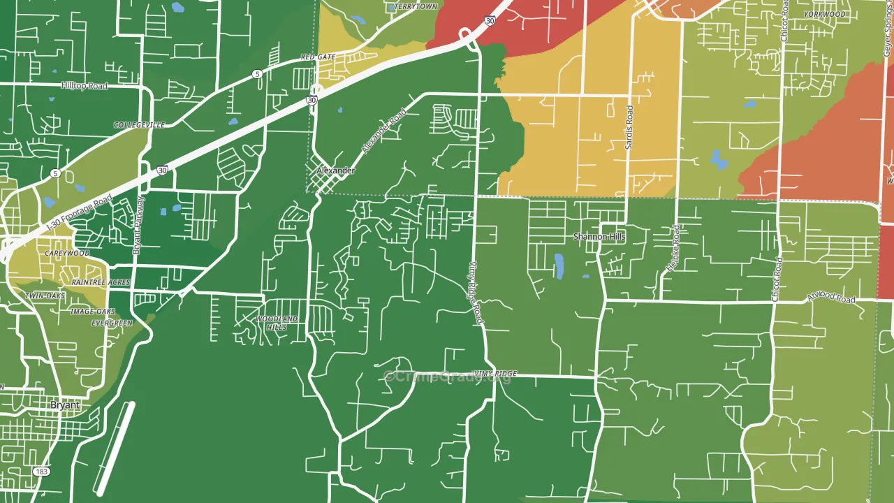 Shannon Hills, AR Map of Robbery Rates