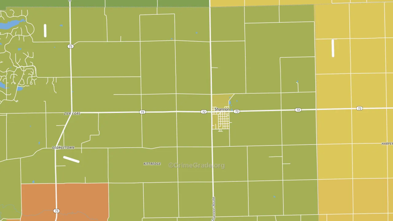 Shannon, IL Map of Robbery Rates