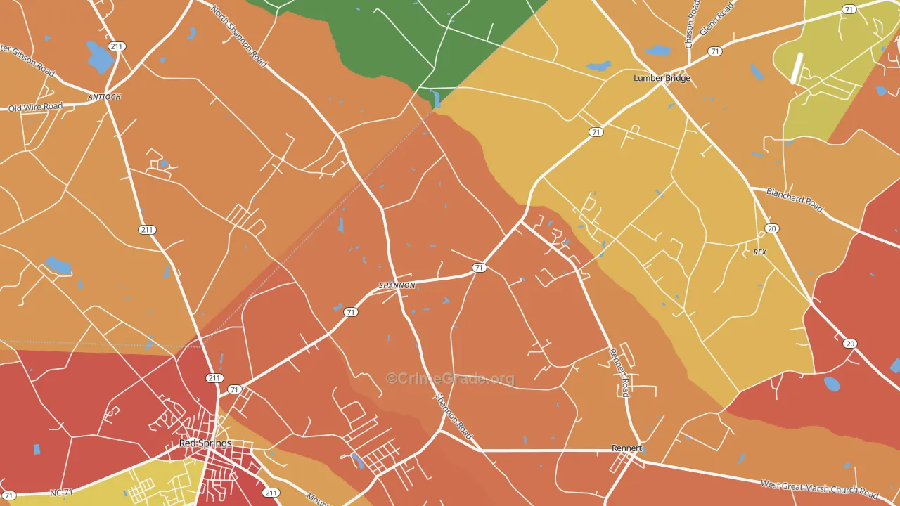 Shannon, NC Map of Robbery Rates