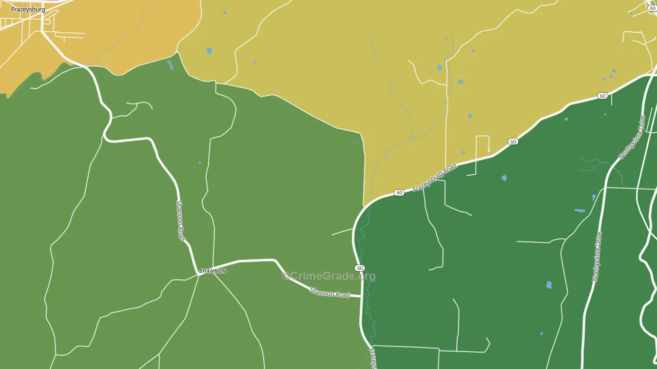 Shannon, OH Map of Robbery Rates