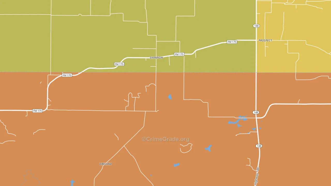 Shannon, TX Map of Robbery Rates