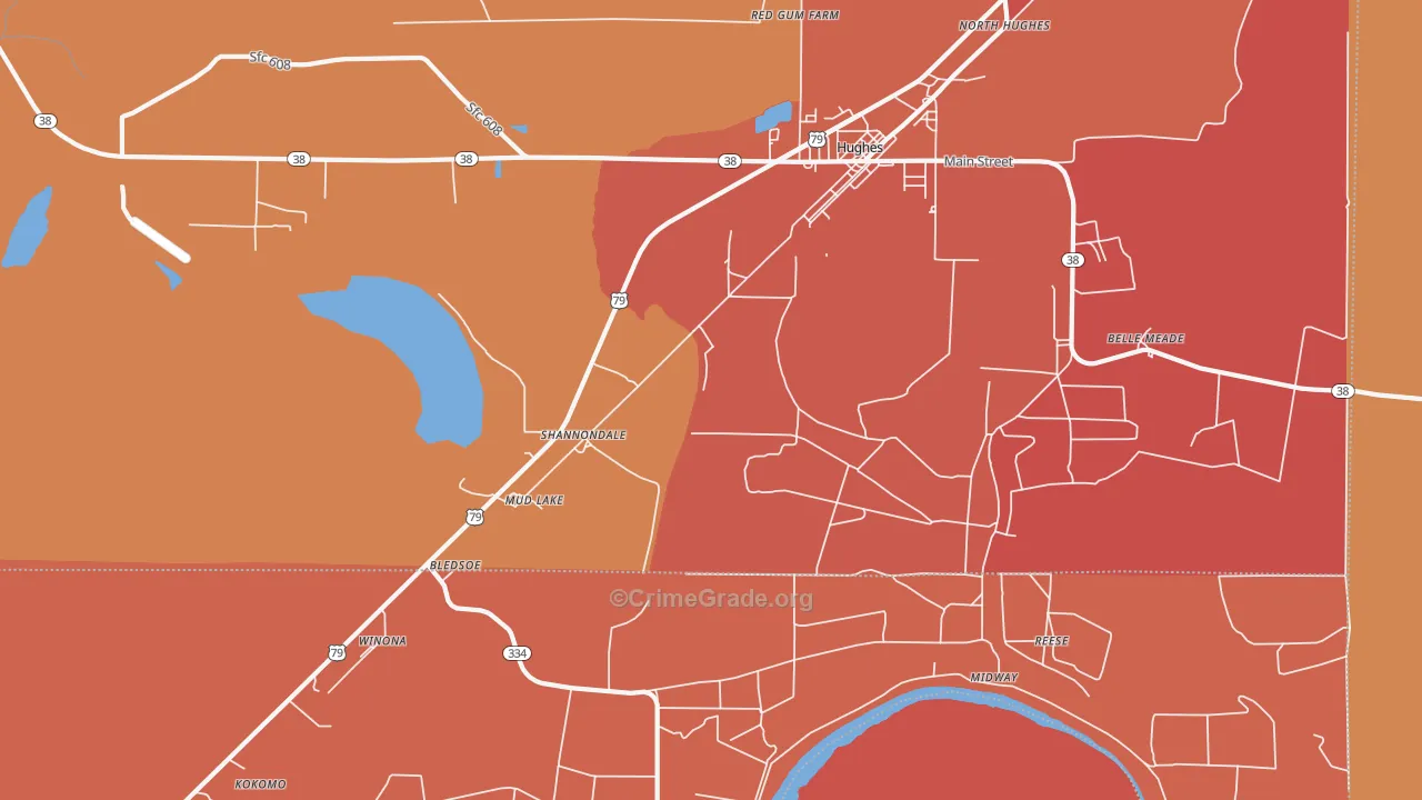 Shannondale, AR Map of Robbery Rates