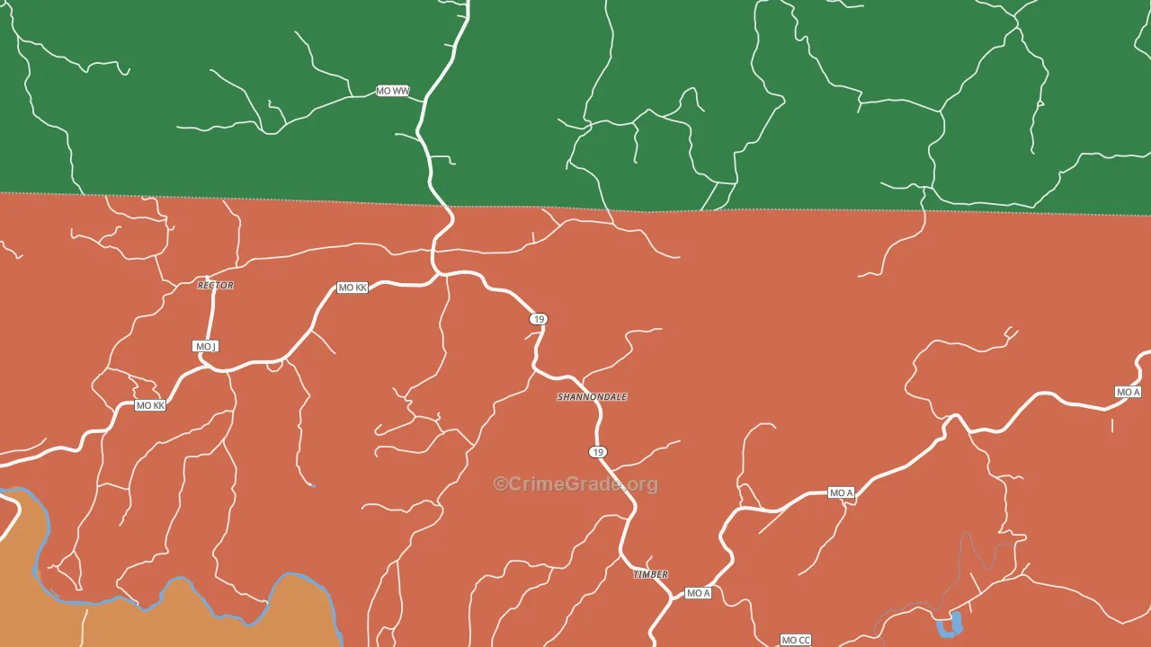 Shannondale, MO Map of Robbery Rates