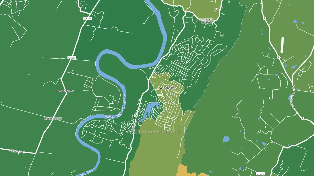 Shannondale, WV Map of Robbery Rates