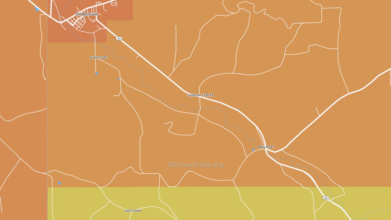 Sharon Center, PA Map of Robbery Rates