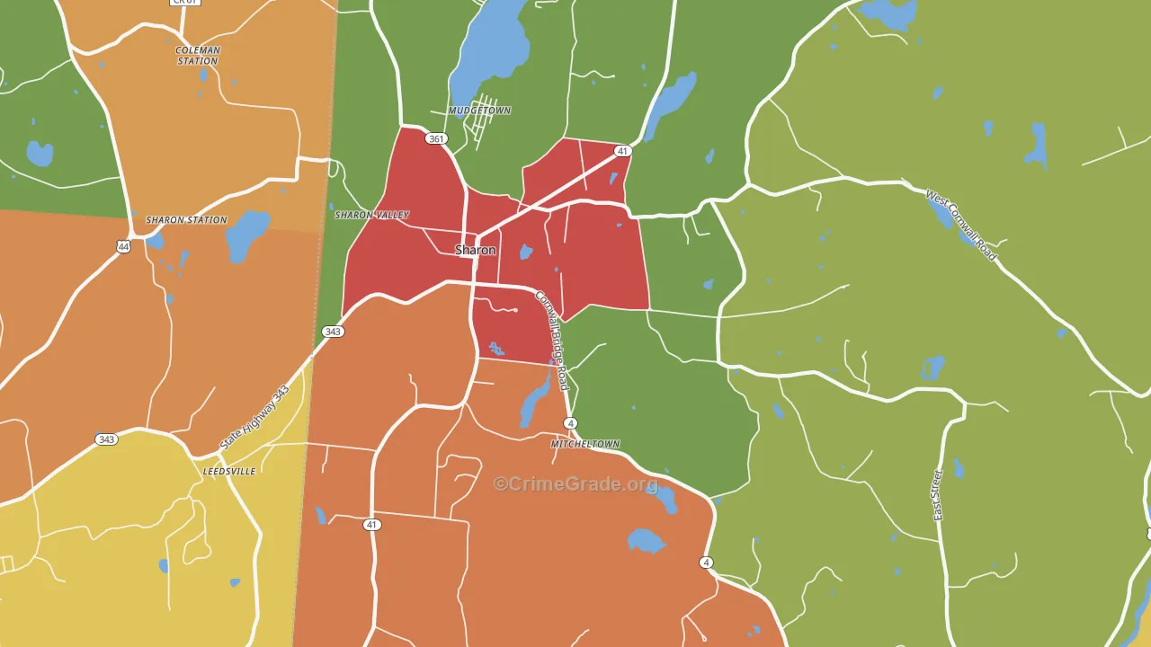 Sharon, CT Map of Robbery Rates