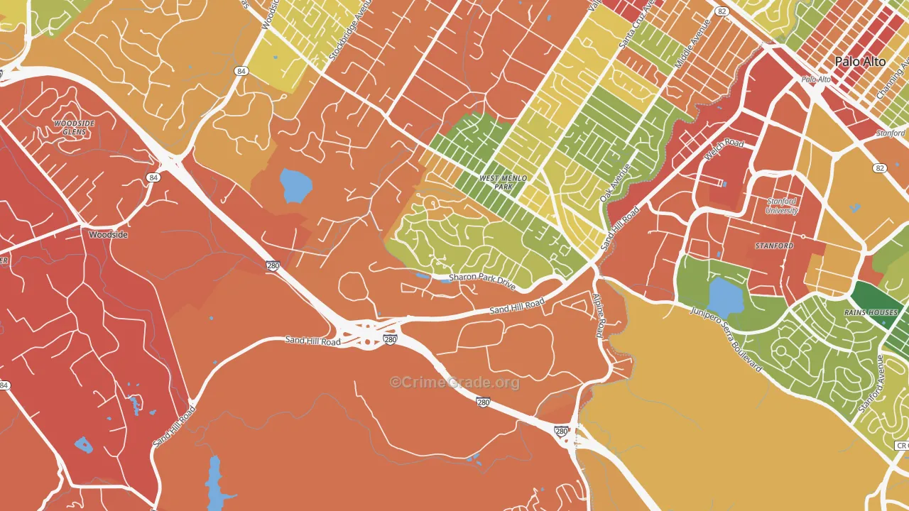 Sharon Heights, Menlo Park, CA Map of Robbery Rates