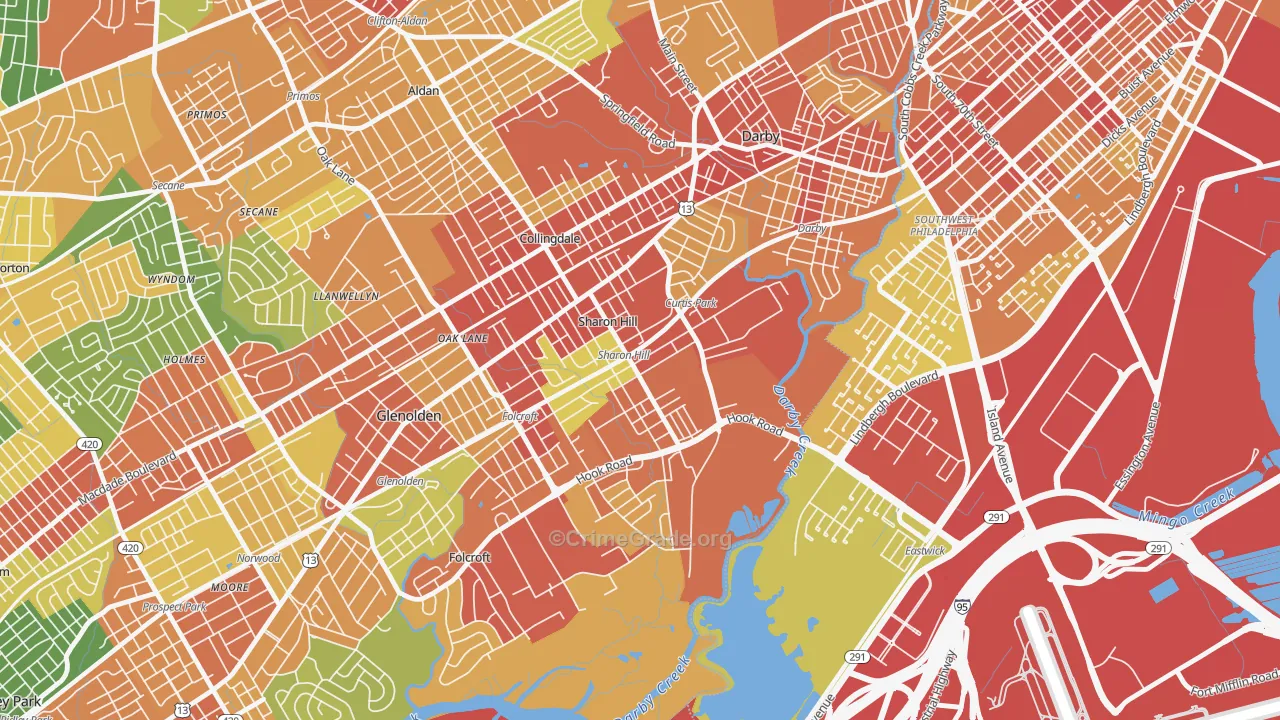 Sharon Hill, PA Map of Robbery Rates
